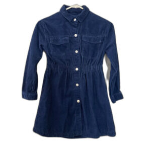 Zara Girls  Corduroy Long Sleeve Dress Size 9 Blue Rodeo Western snap button up